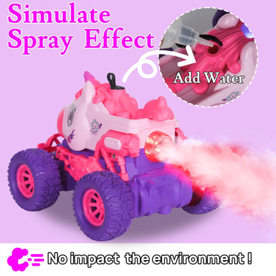 BORSTOYPRO Einhorn Ferngesteuertes Auto für Kinder, Ferngesteuerte Einhorn Monster Truck für Mädchen, RC Monster Truck Einhorn Car mit Spray LED Licht, Einhörner Geschenk Spielzeug für Jungen Kinder