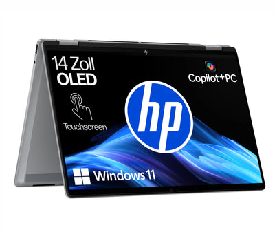 HP OmniBook X Flip 2in1 Next Gen AI Laptop | Intel Core Ultra 7 258V | dedizierte NPU für KI | 47 NPU Tops | Copilot+ PC | 14" 3K 2880x1800 OLED Touchscreen | 32 GB | 1TB SSD | Win11 | QWERTZ | Silber