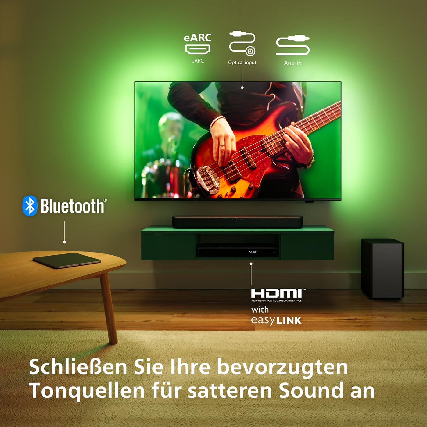 Philips TAB5309 Soundbar 2.1 mit drahtlosem Subwoofer - 2,1 Kanal 240W, DTS Virtual X, Bluetooth 5.4, HDMI ARC, optische Verbindung und USB-Konnektivität - Dunkelgrau