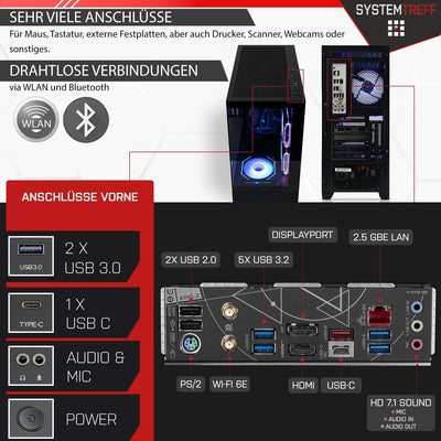 SYSTEMTREFF Gaming Komplett PC Set Intel Core i9-12900KF 16x5.2GHz | Nvidia GeForce RTX 4070 12GB DX12 | 1TB M.2 NVMe | 32GB DDR5 RAM | WLAN Desktop Paket Computer für Gamer, Gaming