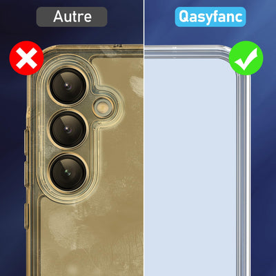 Qasyfanc Handyhülle Kompatibel mit Samsung Galaxy S24 FE Hülle mit Kameraschutz und 2 Stück Schutzfolie, Hard PC Nie Vergilbung Case Transparent Militärschutz Fallschutz Schutzhülle, Klar