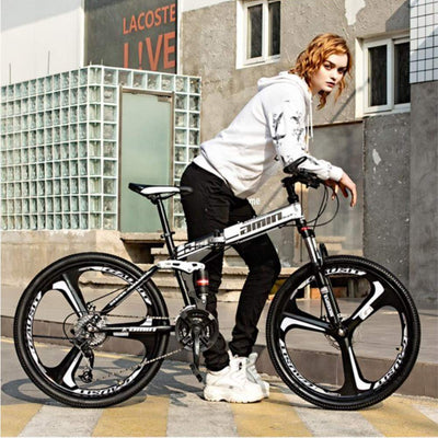 Wmmner Faltbares Mountainbike mit doppelter Federung, 66 cm (26 Zoll), für Erwachsene und Männer, Mountainbike, Geländefahrrad, für Jungen und Mädchen mit Scheibenbremse, Stahlrahmen mit hohem