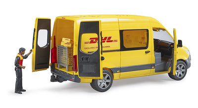 bruder 02671 - MB Sprinter DHL mit Fahrer inkl. Gitterbox mit Versandpaketen - 1:16 Versand & Logistik Fahrzeug Transporter Paket-Dienst Lieferwagen
