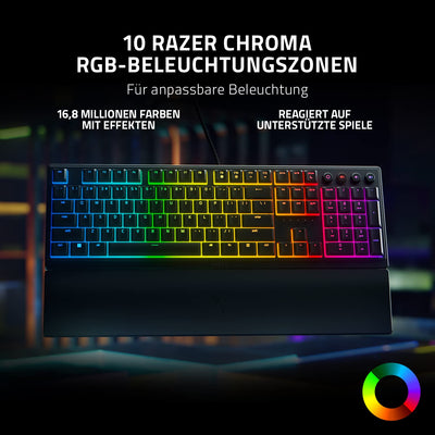 Razer Ornata V3 - Flache Mecha-Membran-Gaming Tastatur (Hybrid Mecha-Membran-Switches, Magnetische Soft-Touch-Handballenauflage) QWERTZ DE-Layout | Schwarz