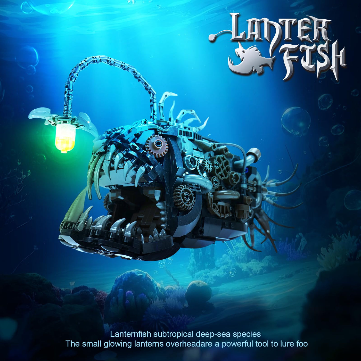 Mechanical Laternenfisch Klemmbausteine Bausteinen.Kompatibel Mit Lego Tier Lantern Fish – STEM Perfekte Ozean-Moc Deko für Zuhause/Büro. Geschenk für Kinder und Erwachsene ab 8-16 1038PCS