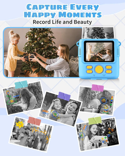 Kinderkamera Spielzeug, 2.4 Zoll Bildschirm DIY Sofortbildkamera Kinder, 1080P HD-Video Digitalkamera für Kinder, mit 32GB SD Karte & Druckpapier, Geschenk für Mädchen & Jungen ab 3-14 Jahren (Blau)