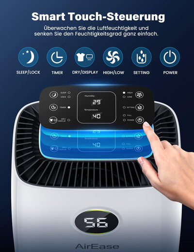 Luftentfeuchter Elektrisch mit 12L/Tag Raumentfeuchter,Entfeuchter Wohnung mit LED Display und Steuerung,Ablaufschlauch,Timer,Gegen Feuchtigkeit,Schimmel,Dehumidifier Raumgröße ca.108m³ für Keller