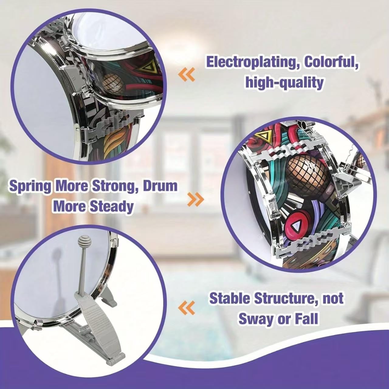 NUC Schlagzeug Kinder 7-teilig mit 2 Becken & Hocker - Trommel Set für Kinder ab 2, 3, 4, 5 Jahren - Musikinstrument, Leicht Aufzubauen & Platzsparend Geburtstag/Weihnachten