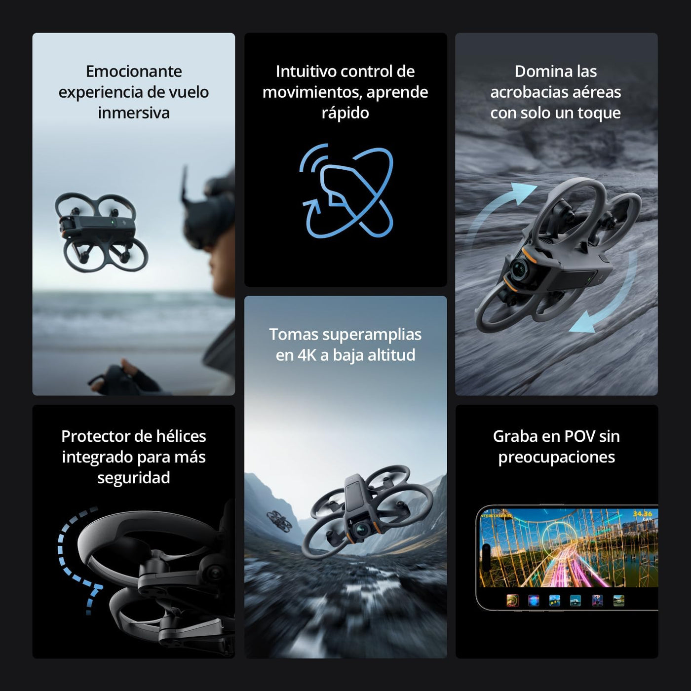 DJI Avata 2 Fly More Combo (1 Akku) Bundle, FPV-Drohne mit 4K-Kamera, mit Propellerschutz, Flips/Rollen auf Tastendruck, POV Content Kamera-Drohne, inkl. Goggles 3 und RC Motion 3