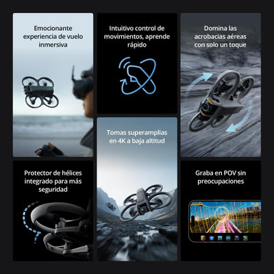 DJI Avata 2 Fly More Combo (1 Akku) Bundle, FPV-Drohne mit 4K-Kamera, mit Propellerschutz, Flips/Rollen auf Tastendruck, POV Content Kamera-Drohne, inkl. Goggles 3 und RC Motion 3