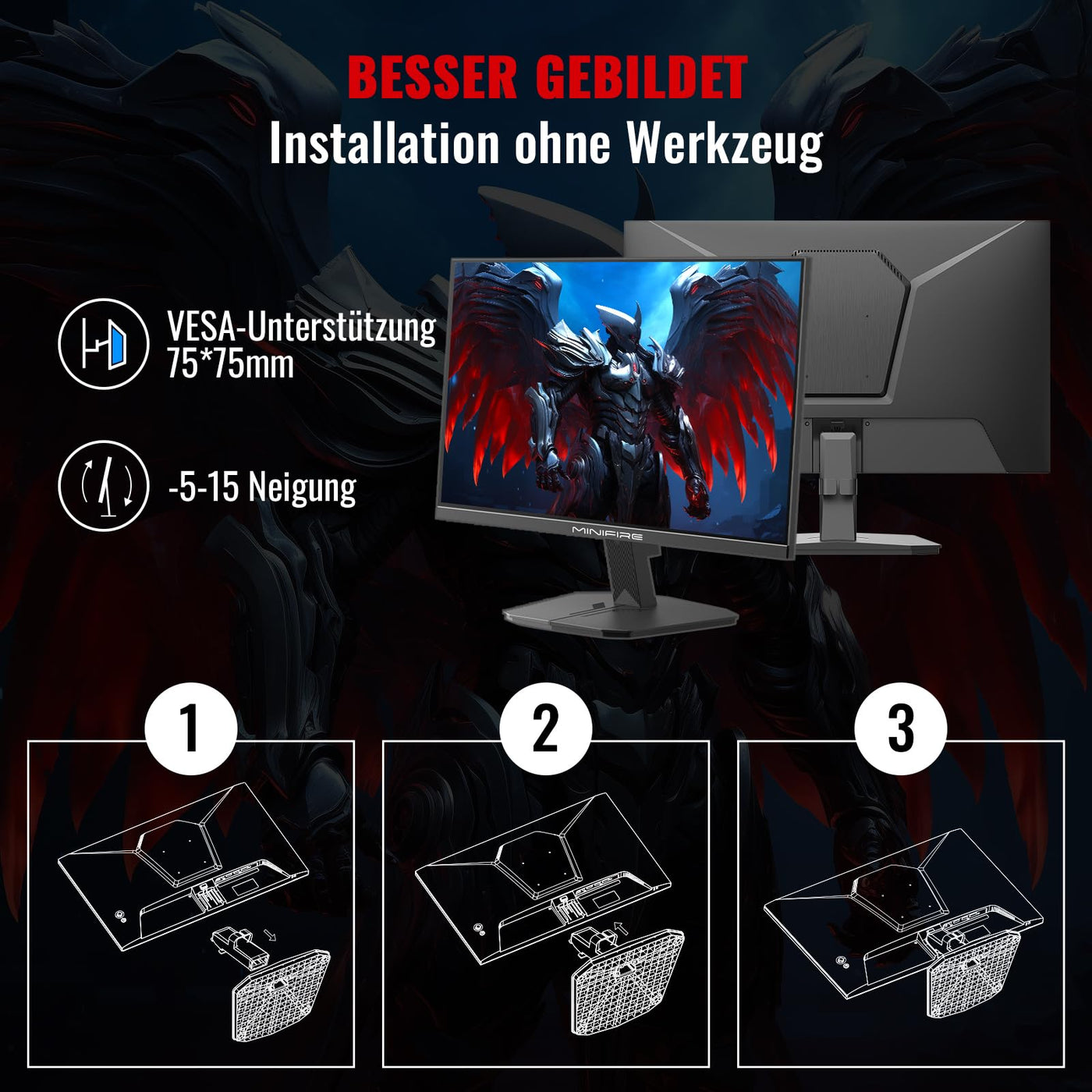 Minifire Gaming Monitor 24 Zoll, 180 Hz, 1ms, AMD FreeSync, Full HD(1920 x 1080), Rahmenlos Bildschirm, Einstellbar, 300Nits, sRGB 110%, HDMI 1.4&DP 1.2-(MFG24F4L HDMI-Kabel im Lieferumfang enthalten