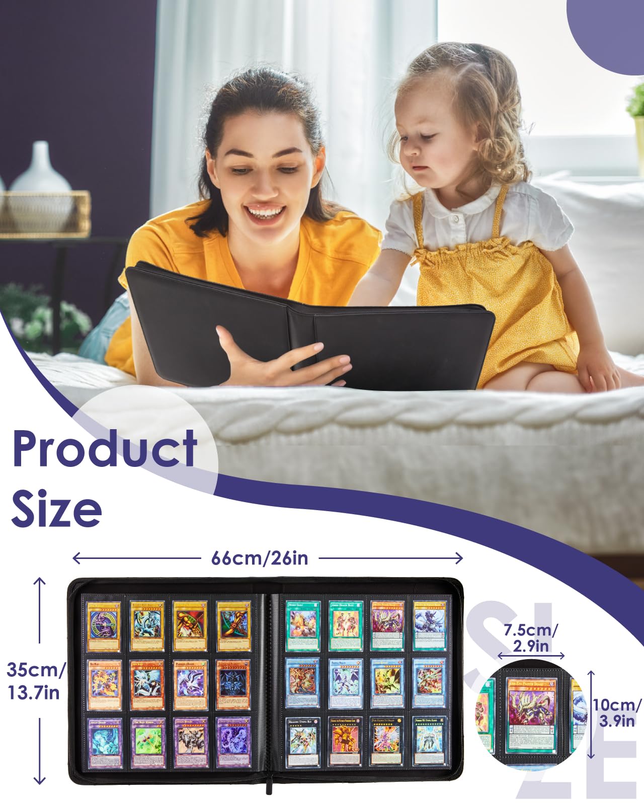 Lictin Sammelkarten Album, 12 Fächer Sammelkarten Hüllen, 576 Pockets Sammelalbum Karten, Sammelkarten Box mit Seitenöffnung, Karten Sammelmappe für Spielkarten zum sammeln und tauschen Schwarz
