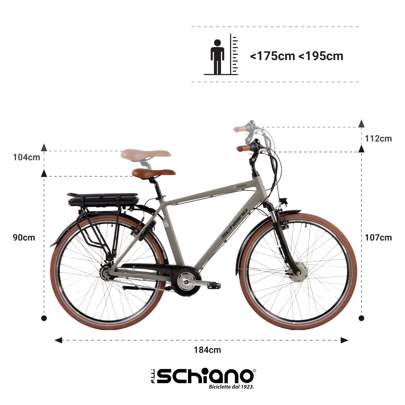 F.lli Schiano E-Moon, E Bike Trekking 28 Zoll, 36V 13Ah Abnehmbarer Akku, Motor 250W 40Nm, Trekking EBike für Herren, Grau