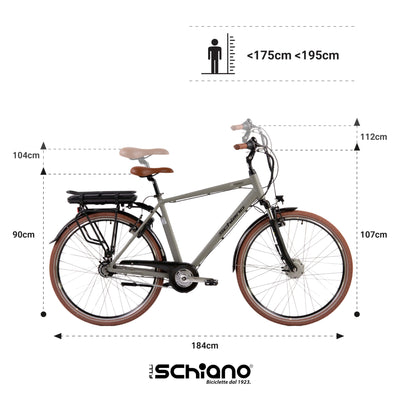 F.lli Schiano E-Moon, E Bike Trekking 28 Zoll, 36V 13Ah Abnehmbarer Akku, Motor 250W 40Nm, Trekking EBike für Herren, Grau