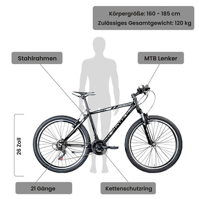 Galano Mountainbike Hardtail 26 Zoll Path MTB Fahrrad 21 Gang Mountain Bike 26" (schwarz/weiß, 46 cm)