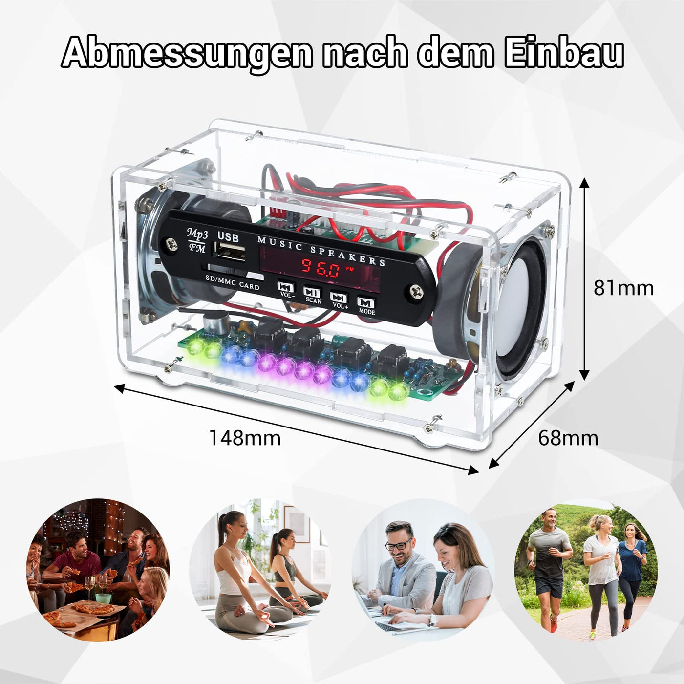 Elektronik Löt Bausatz Radio FM Bluetooth-Lautsprecherkit Erwachsene, 3W+3W Musikspieler mit LED Klangregelung Anzeigeleuchte Löten Ubungsset und Fernbedienung Schulelektronik Ausbildung Geburtstag