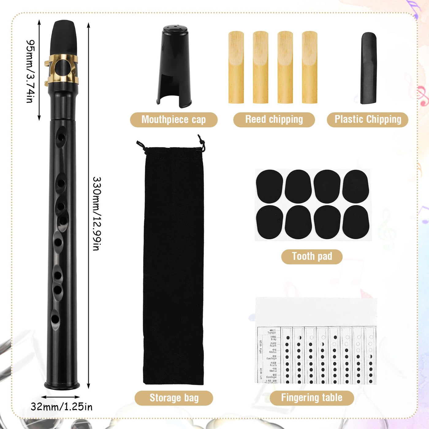 Mini Saxophon Spielbar Tragbares Instrumente Taschensaxophon Schwarz Pocket Saxophone Kit mit Saxophon Blätter Mundstück Tragetasche Zahnpolster Grifftabelle für Erwachsene Kinder Anfänger