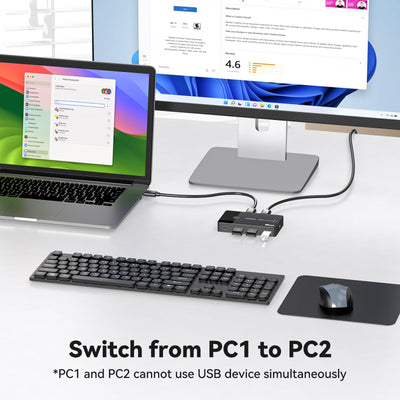 AILVLVNG USB 3.0 Switch 2 PC Sharing USB C & A Geräte, USB Schalter 2 In 4 Out Sharing Tastatur Maus und Drucker USB Umschalter für 2 Computer mit Desktop Controller und 2 USB 3.0 Kabel