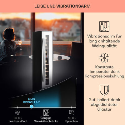 Klarstein Weinkühlschrank, 1 Zonen Getränkekühlschrank, Kleiner Einbau-Weinschrank Schmal, 20L Wein-Kühlschrank mit Glastür, Indoor/Outdoor Flaschenkühlschrank, Wine Fridge 5-22°C, 7 Flaschen