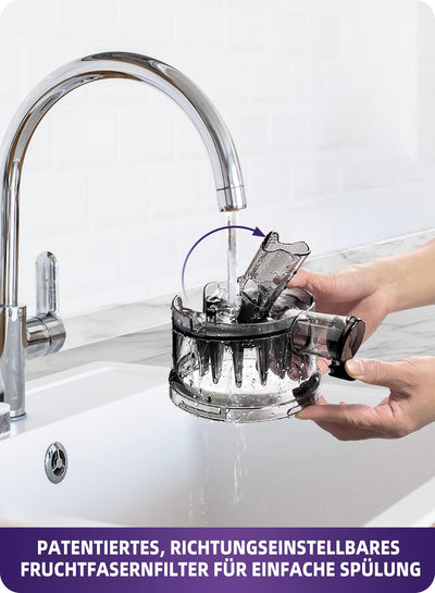 ACOQOOS Entsafter, Entsafter für Ganze Gemüse und Obst, 135 mm Breite und Größere Fütterungsröhre, 1,8 L Füllvolumen, Leicht zu Reinigender Slow Juicer mit 2 Gläsern, Elektrische Saftpresse Schwarz