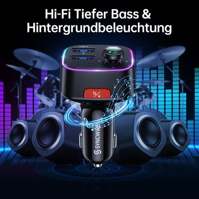 Syncwire FM Transmitter Auto Bluetooth 5.4 48W (PD 36W & 12W) Bluetooth Adapter Auto mit [Lichtschalter] [HiFi-Bass-Sound] [Schnellladen] Freisprecheinrichtung Autoladegerät Zigarettenanzünder