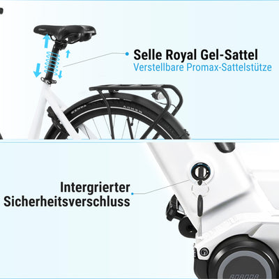 AsVIVA E-Bike B14 Stadtfalter 28 Zoll Citybike - Hollandrad für Damen & Herren | Elektrofahrrad Pedelec 25km/h | Tiefeinsteiger | 250W Motor - 36V 17.5 Ah mit bis zu 150 km Reichweite