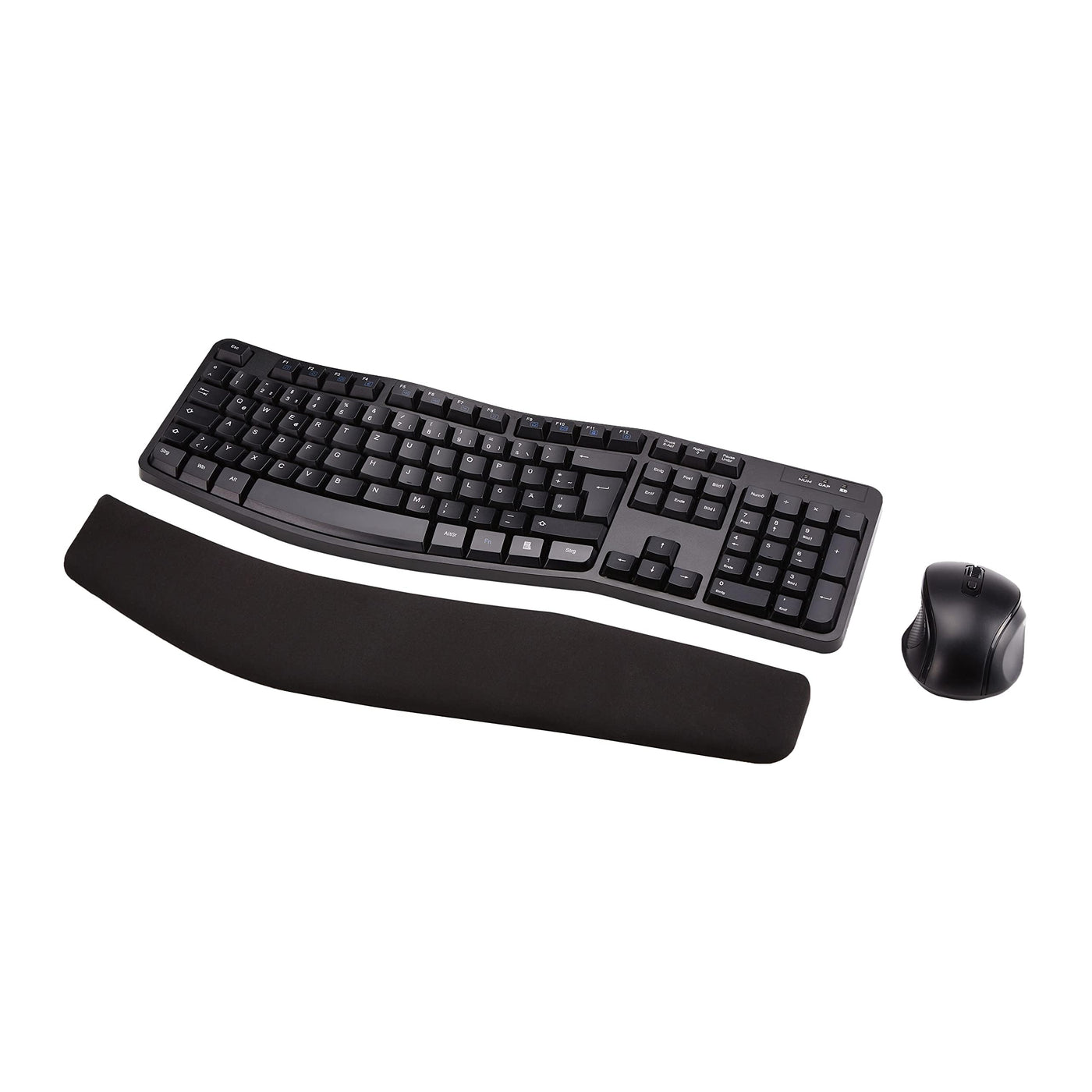 Amazon Basics – Tastatur-Maus-Set, ergonomisch, kabellos, DE Layout - schwarz