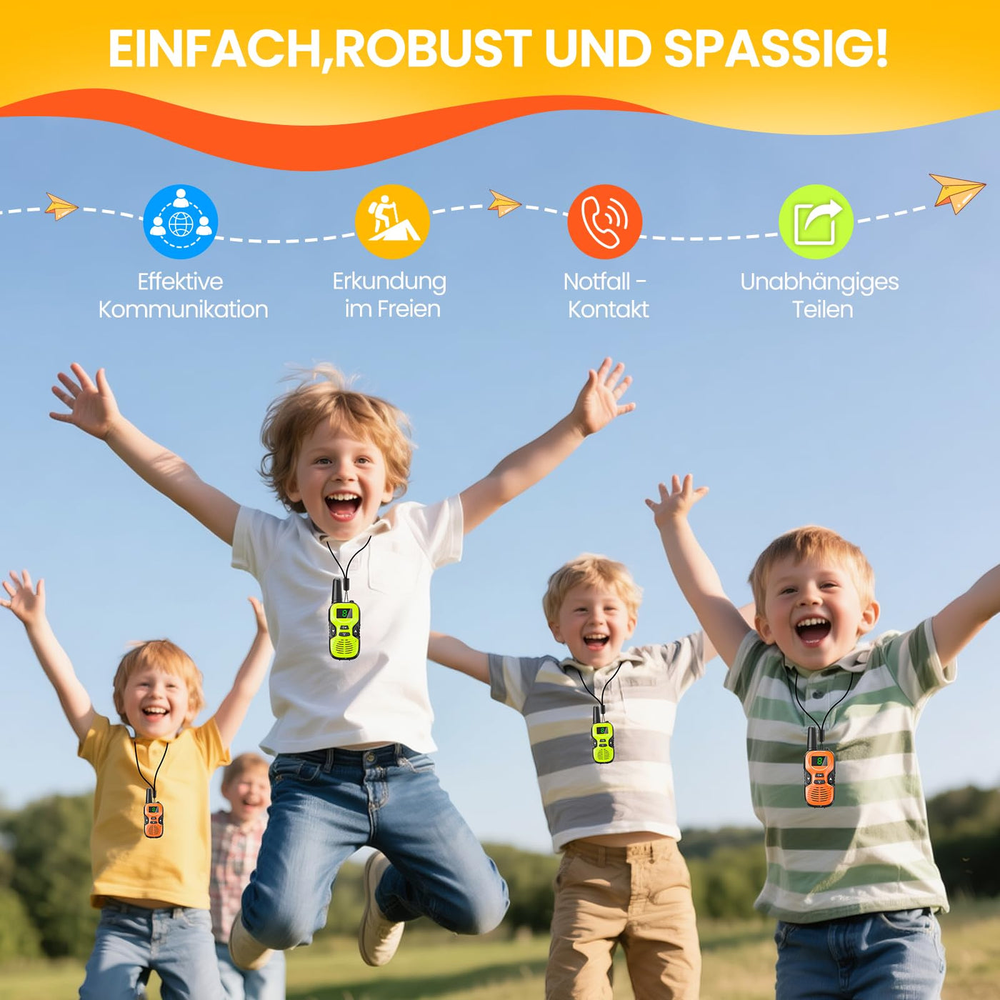 Walkie Talkie Kinder - Funkgerät Kinder Aufladbare,Spielzeug für 3-12 JäHrige Jungen,10 KanäLen,Hochauflösender Klangübertragung,Reichweite von 3km,Ideal für Outdoor-Abenteuer,Camping Und Wanderungen