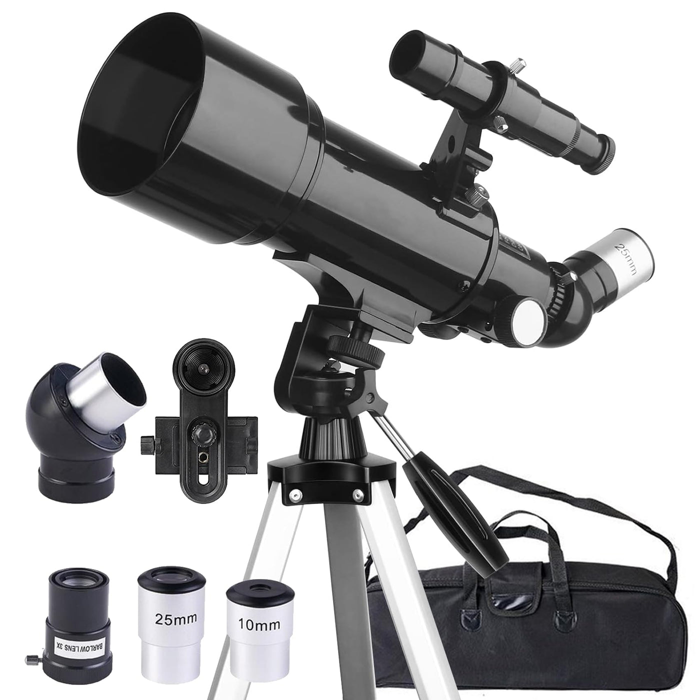 Misilmp Teleskop, inkl. Linsen, Handyhalterung, Tragetasche 70mm Aperture 400mm Refraktor Teleskope für Anfänger & Kinder, Tragbares Stativ Astronomie Erwachsene Fernrohr Telescope (Schwarz)