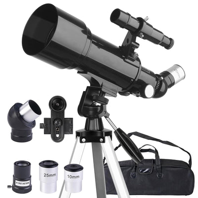 Misilmp Teleskop, inkl. Linsen, Handyhalterung, Tragetasche 70mm Aperture 400mm Refraktor Teleskope für Anfänger & Kinder, Tragbares Stativ Astronomie Erwachsene Fernrohr Telescope (Schwarz)