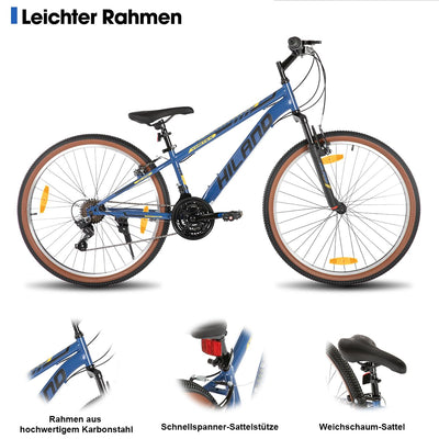 HILAND 26 Zoll Mountainbike für Herren und Damen, 21 Gänge Mountainbike, hochfester Stahlrahmen, V-Bremse, Hardtail MTB für Erwachsene, Blau