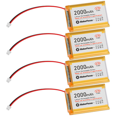 Seamuing 4 Stück 3,7V 2000mAh Lithium Batterie 1S 1C LiPo Akku mit Schutzplatine, Isolierband und Micro JST 1.25-Stecker für Arduino, ESP32-Entwicklungsplatine