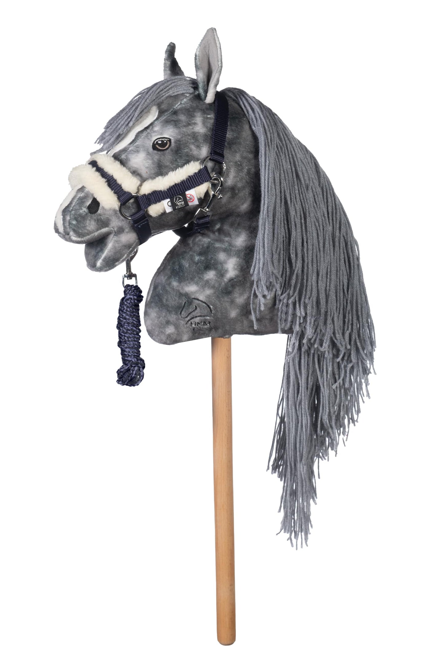 HKM Kids Hobby Horse, Apfelschimmel, Grau, mit Halfter und Führstrick in Blau, Steckenpferd für Kinder, Pferde Spielzeug