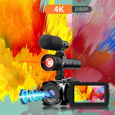 Hojocojo 4K Videokamera Camcorder UHD 48MP IR Nachtversion Vlogging Kamera,60 FPS 24X Digital Zoom 3" LCD-Bildschirm YouTube Camera mit Mikrofon,2 Batterien