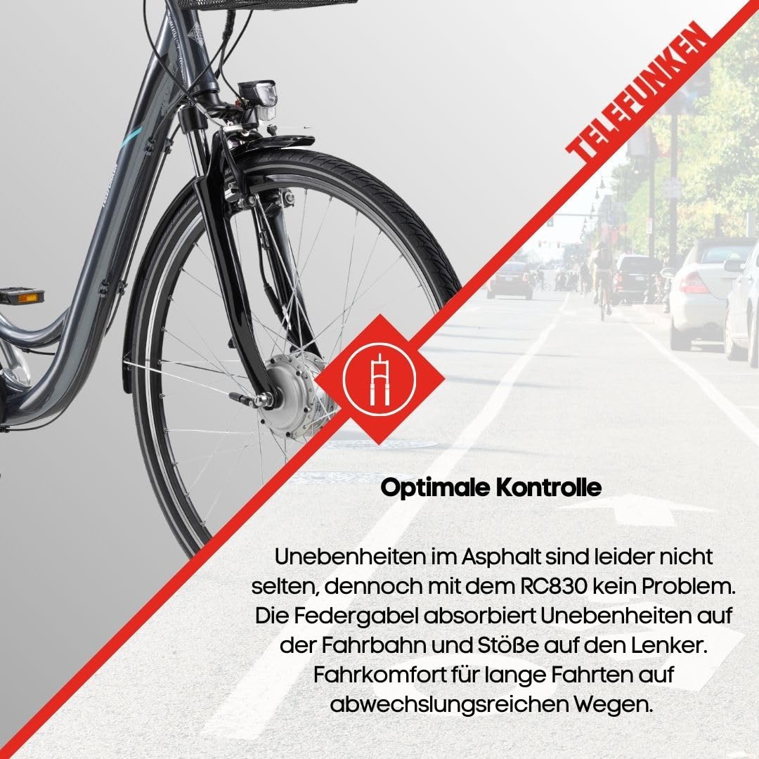 TELEFUNKEN E-Bike Damen 28 Zoll Elektrofahrrad - 3-Gang Nabenschaltung mit Rücktritt, Pedelec Citybike Alu mit Fahrradkorb, Frontmotor 250W /10,4Ah / 36V Sitzrohrakku, RC830 Multitalent