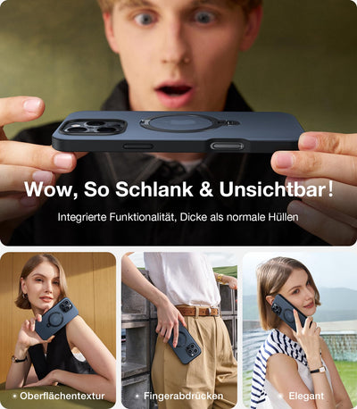 TORRAS 360° Ostand Spin für iPhone 16 Pro Hülle für Magsafe (Magnetischer Robust Standring) Zertifizierte Militärschutz, Matt Rückseite Hülle für iPhone 16 Pro Case Schlank Schwarz