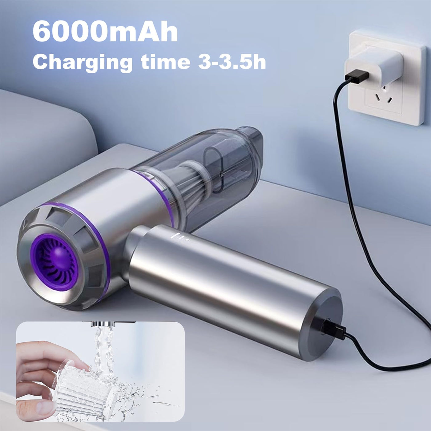 CLZFXS 3-in-1 Handstaubsauger Akku Kabellos - 18000Pa Staubgebläse Druckluft und Auto Staubsauger - Mini Autostaubsauger für Haus Küche Tierhaare (Lila)