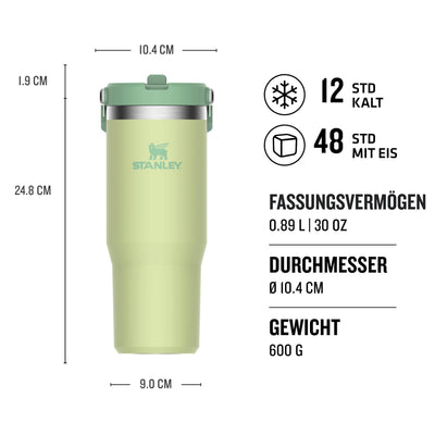 Stanley IceFlow Flip Straw Trinkflasche mit Strohhalm 0.89L - Thermosflasche Hält 12+ Stunden Kalt - Auslaufsicher - Trinkflasche Sport - Wasserflasche BPA Frei - Spülmaschinenfest - Citron