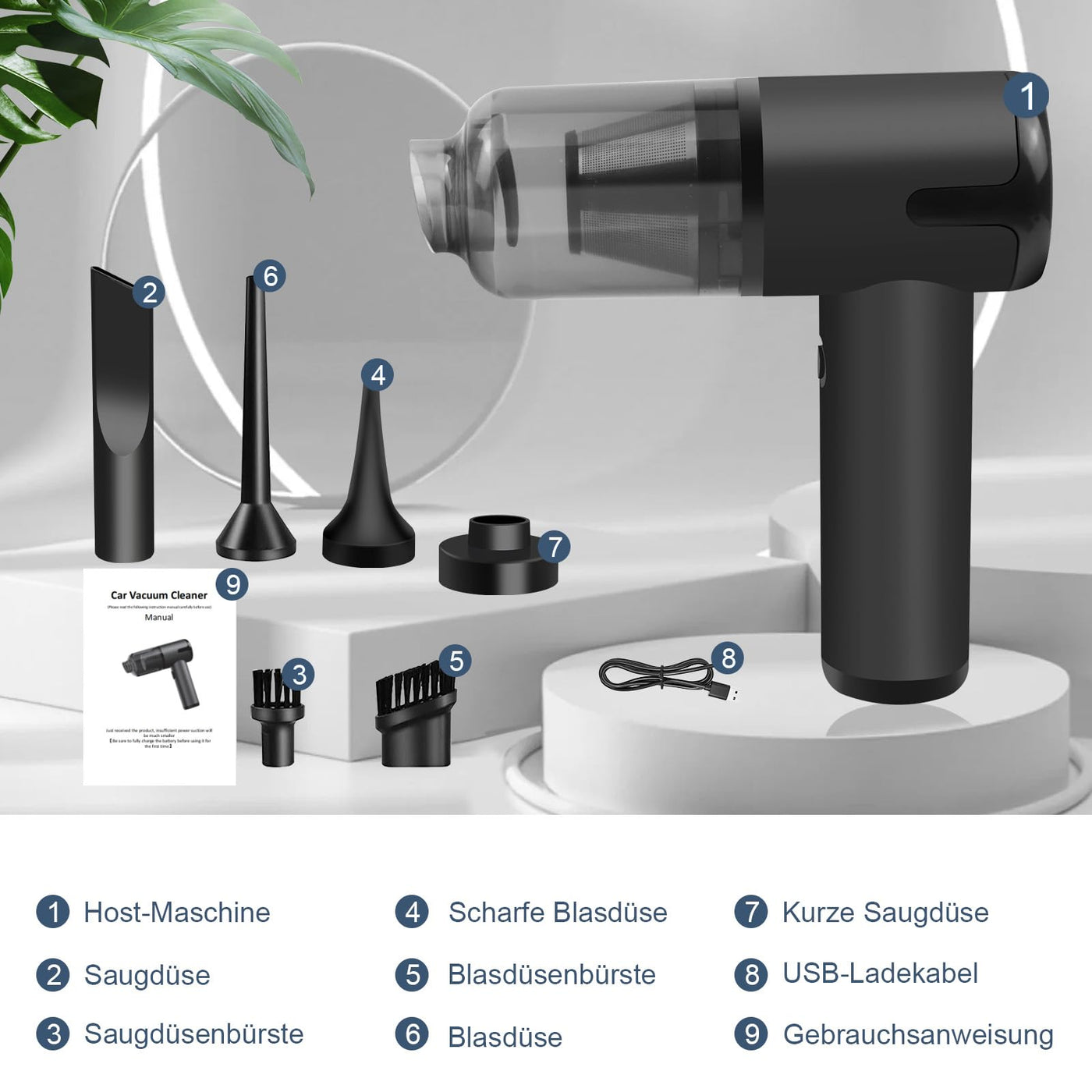 TENGWUDZ Handstaubsauger Kabellos,7000PA Akku Handstaubsauger,120W Mini Autostaubsauger 3 in1 Auto Kabello Handstaubsauge Staubsauger Gebläse (Black)