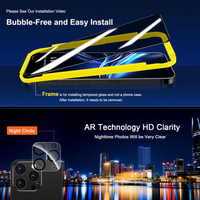 QHOHQ für iPhone 16 Pro für Panzerglas Sichtschutz + Kamera Schutzfolie, Militärstandard Bruchfest, [Full Screen], Top 9H+ Glas, Anti-Spähen Folie, Anti-Kratzer, mit Installationshilfe [3+3 Stück]