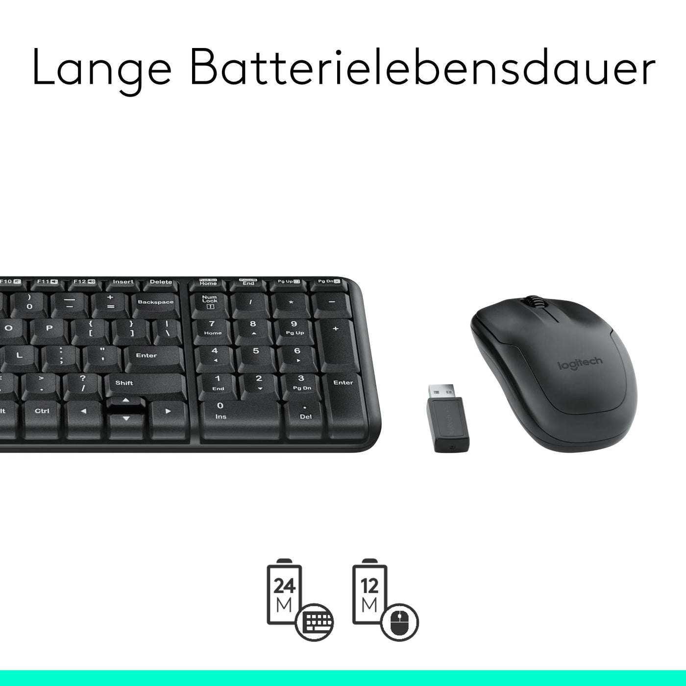 Logitech MK220 Kompaktes, Kabelloses Set mit Tastatur und Maus für Windows, US QWERTY-Layout - Schwarz
