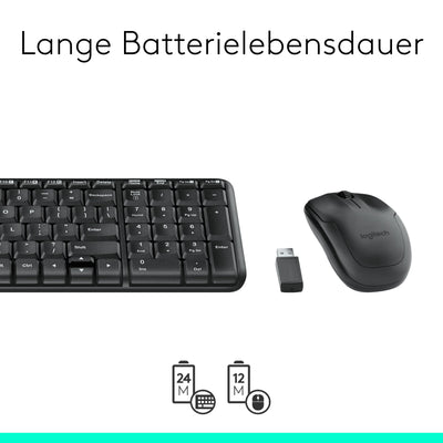 Logitech MK220 Kompaktes, Kabelloses Set mit Tastatur und Maus für Windows, US QWERTY-Layout - Schwarz