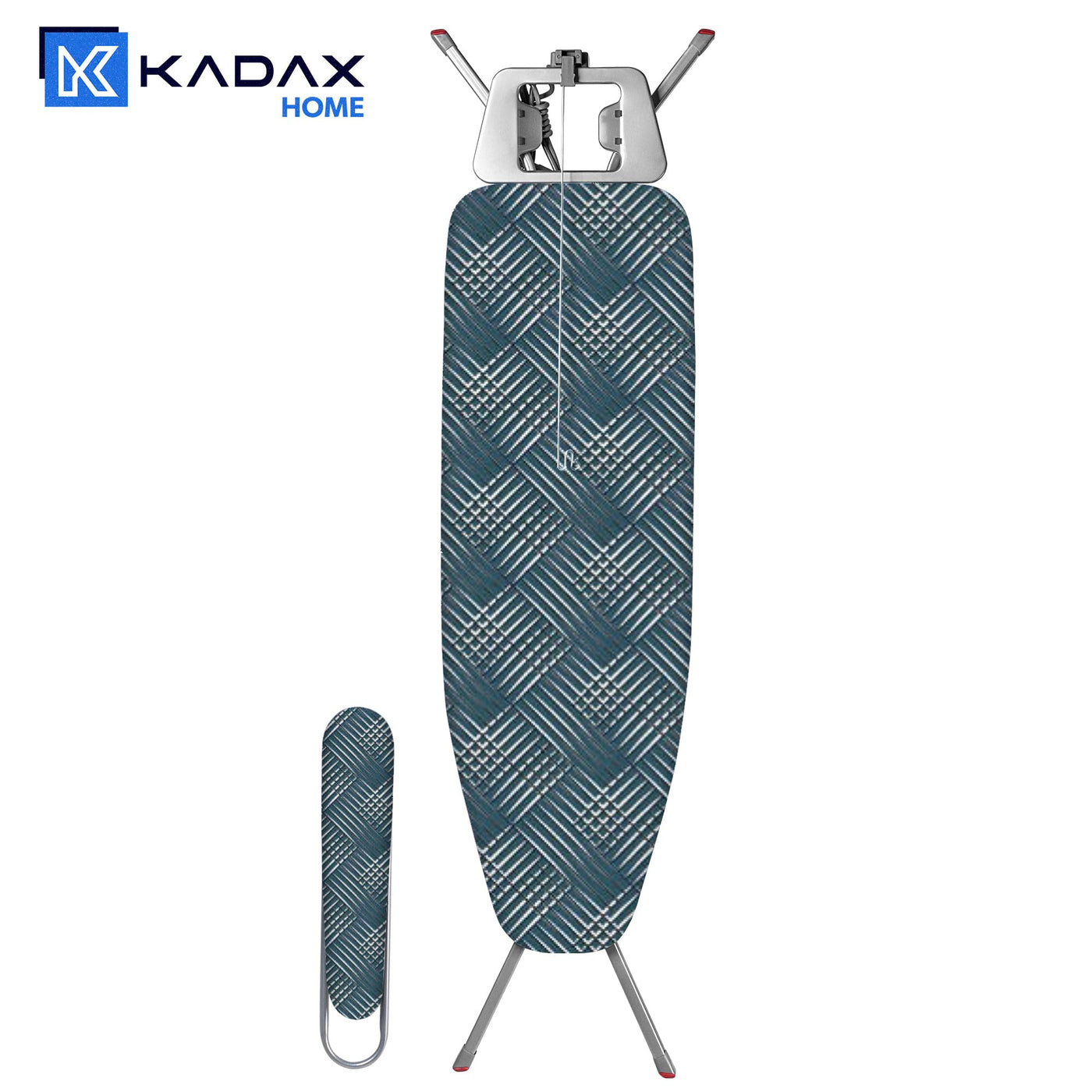 KADAX Bügelbrett mit eingebautem Verlängerungskabel, Klappbarer Bügeltisch mit Kabelhalterung, Dampfbügeltisch mit ausziehbarer Ablage für Kleidung (Grün)