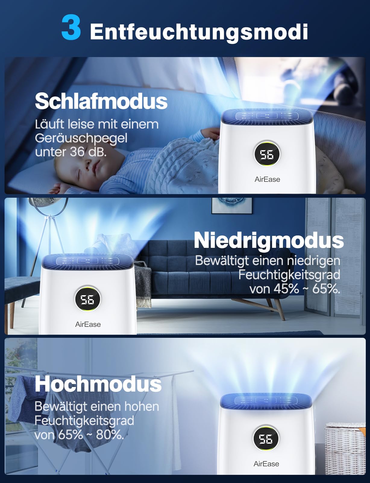 Luftentfeuchter Elektrisch mit 12L/Tag Raumentfeuchter,Entfeuchter Wohnung mit LED Display und Steuerung,Ablaufschlauch,Timer,Gegen Feuchtigkeit,Schimmel,Dehumidifier Raumgröße ca.108m³ für Keller