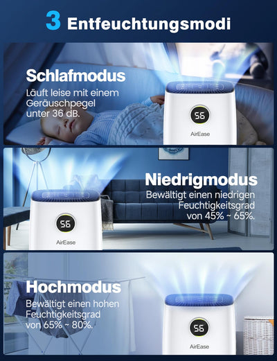 Luftentfeuchter Elektrisch mit 12L/Tag Raumentfeuchter,Entfeuchter Wohnung mit LED Display und Steuerung,Ablaufschlauch,Timer,Gegen Feuchtigkeit,Schimmel,Dehumidifier Raumgröße ca.108m³ für Keller