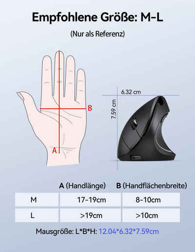 TECKNET Wiederaufladbar Ergonomische Maus Kabellos, 2.4G Optische Vertikale Maus Ergonomisch, 5 Einstellstufen bis 4800DPI, Leise Wireless Vertical Mouse mit 6 Tasten für Laptop, PC, Windows, Mac OS