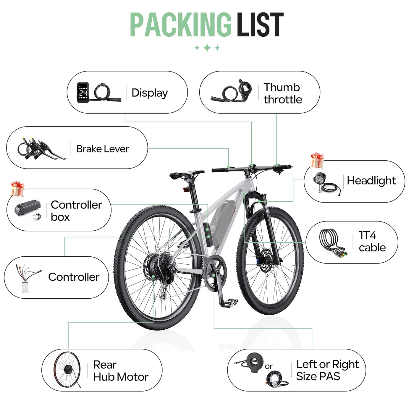 Varstrom Ebike Umbausatz 250W mit Akku 36V13Ah Unterrohr Batterie 26/28 Zoll Ebike Umbausatz E-Bike Hinterrad Bürstenloser Motor Elektrofahrrad Conversion Kit für Scheibenbremse Fahrrad