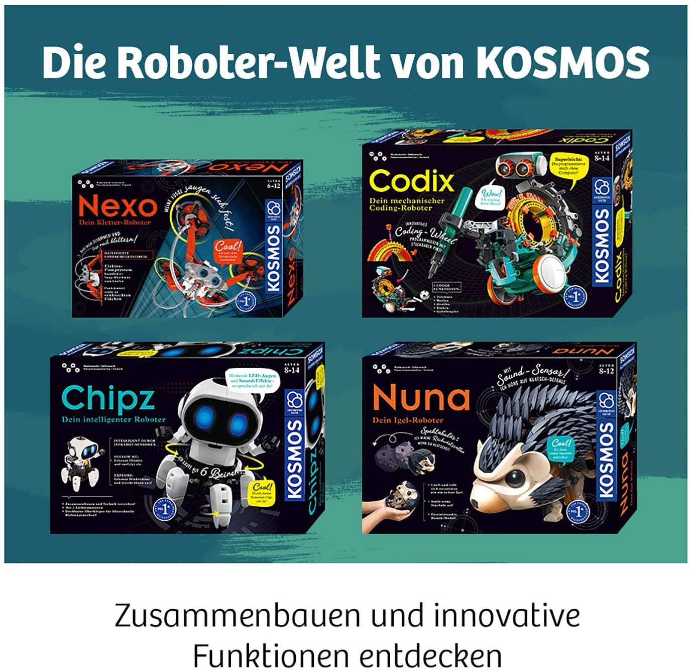 Kosmos 620066 Nuna - Dein Igel-Roboter, Roboter-Bausatz, Rückwärtsrollen durch klatschen, laufen, Stacheln aufstellen, Spielzeug für Kinder, Bionik-Modell, Experimentierkasten ab 8-12 Jahre, Mittel