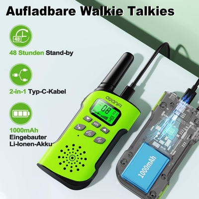 AWANFI Walkie Talkie Kinder, Walkie Talkie Aufladbar Li-ion Akku, Funkgerät Set, Walki Talki VOX, LCD Taschenlampe, Tastensperre, Walky Talky für Geschenk Camping Abenteuer, 3-12 Jahre