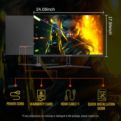 Minifire Gaming Monitor 27 Zoll, 165 Hz, 1ms, AdaptiveSync, IPS, 2xHDMI 2.0/1xDP 1.4 Ports, FHD, sRGB 110%, Monitor PC Bildschirm(MFG27F2 HDMI-Kabel im Lieferumfang enthalten)